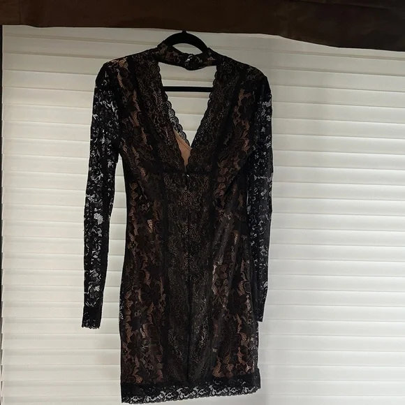 bebe Black and Brown Lace Long Sleeve Dress - Picture 3 of 3
